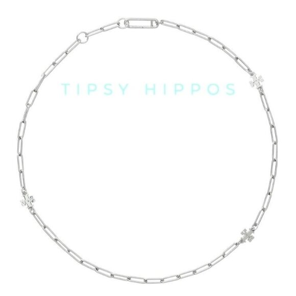 Tory Burch Silver Good Luck Chainlink Logo Necklace - Picture 3 of 9